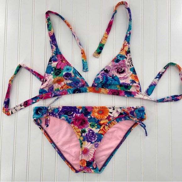 CANDIE'S Y2K Floral Drawstring 2 Piece String Twee Bikini Set Size XL - Picture 1 of 11
